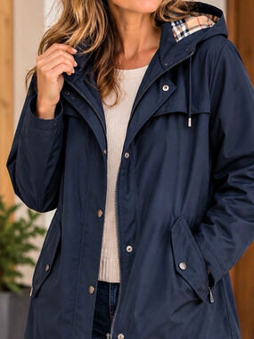 27” ptp 75Sapphire Rose Women's Hooded Plaid-Lined Jacket Blue XXL Like New